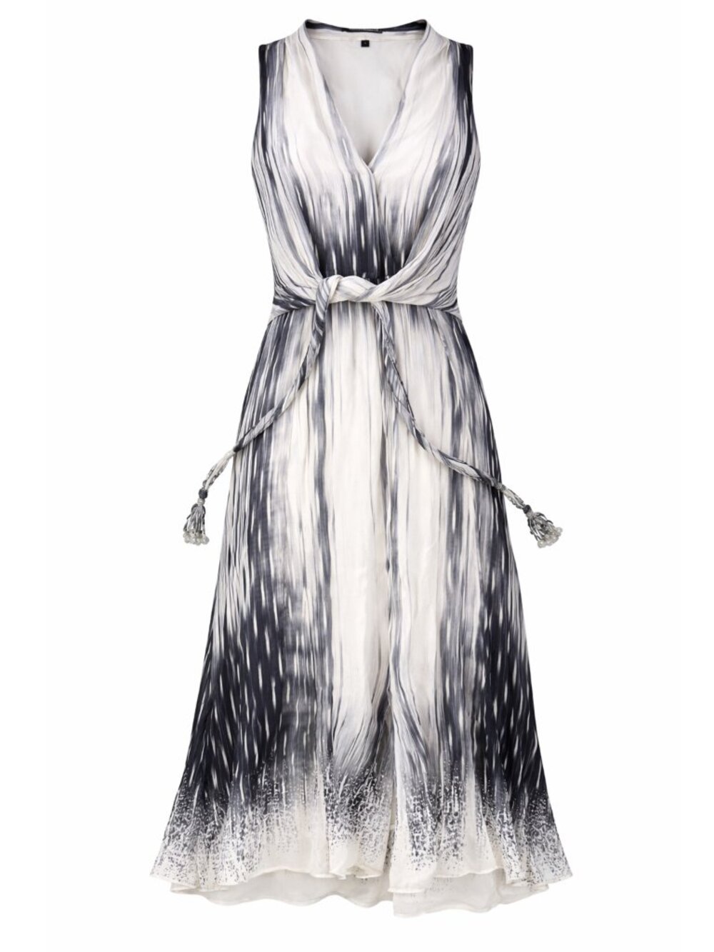 $500 KOBI HALPERIN Josie Tie Front Silk Midi Dress - Black & White - SIZE 0 / XS
